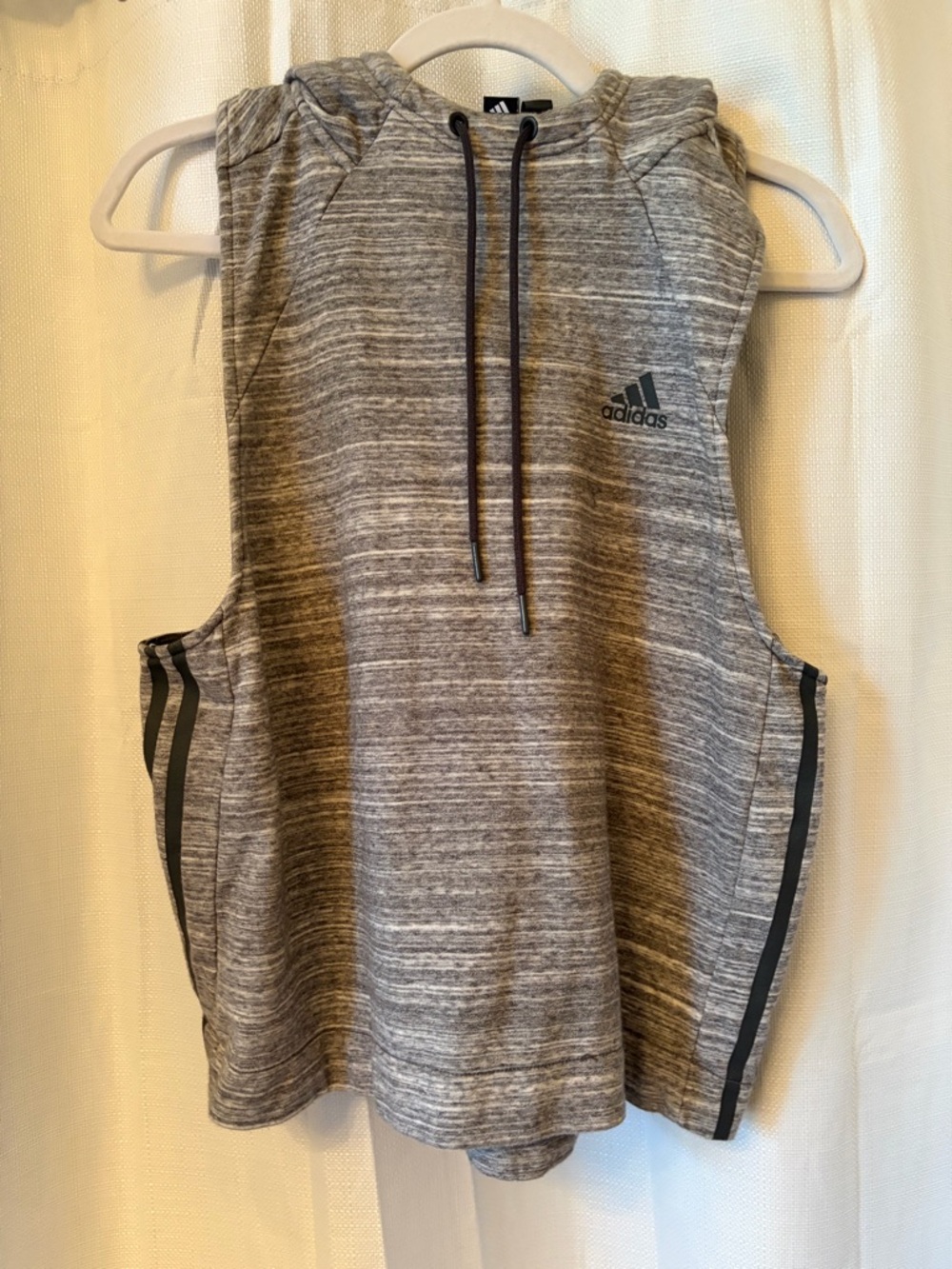 Adidas Gray Striped Sleeveless Hoodie